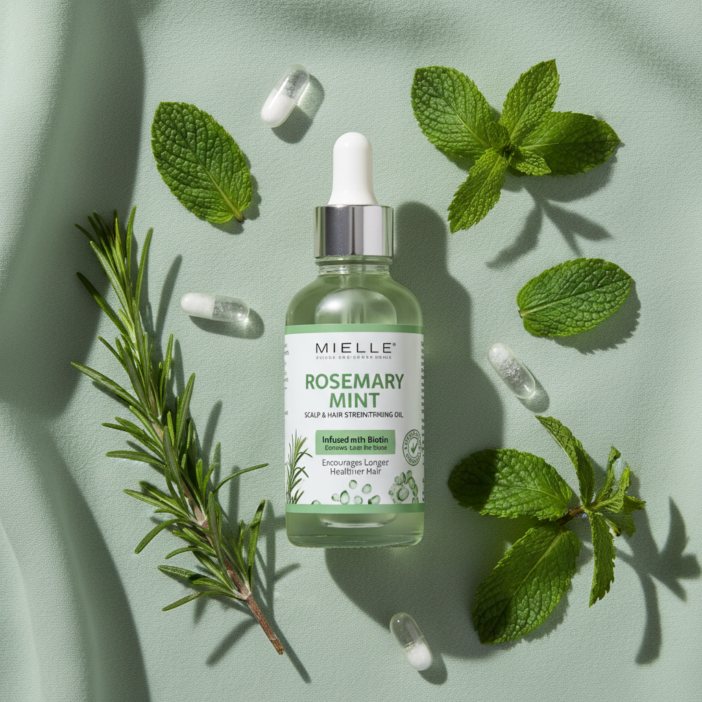 Mielle Rosemary Mint Hair Oil - Flatlay Sage Green