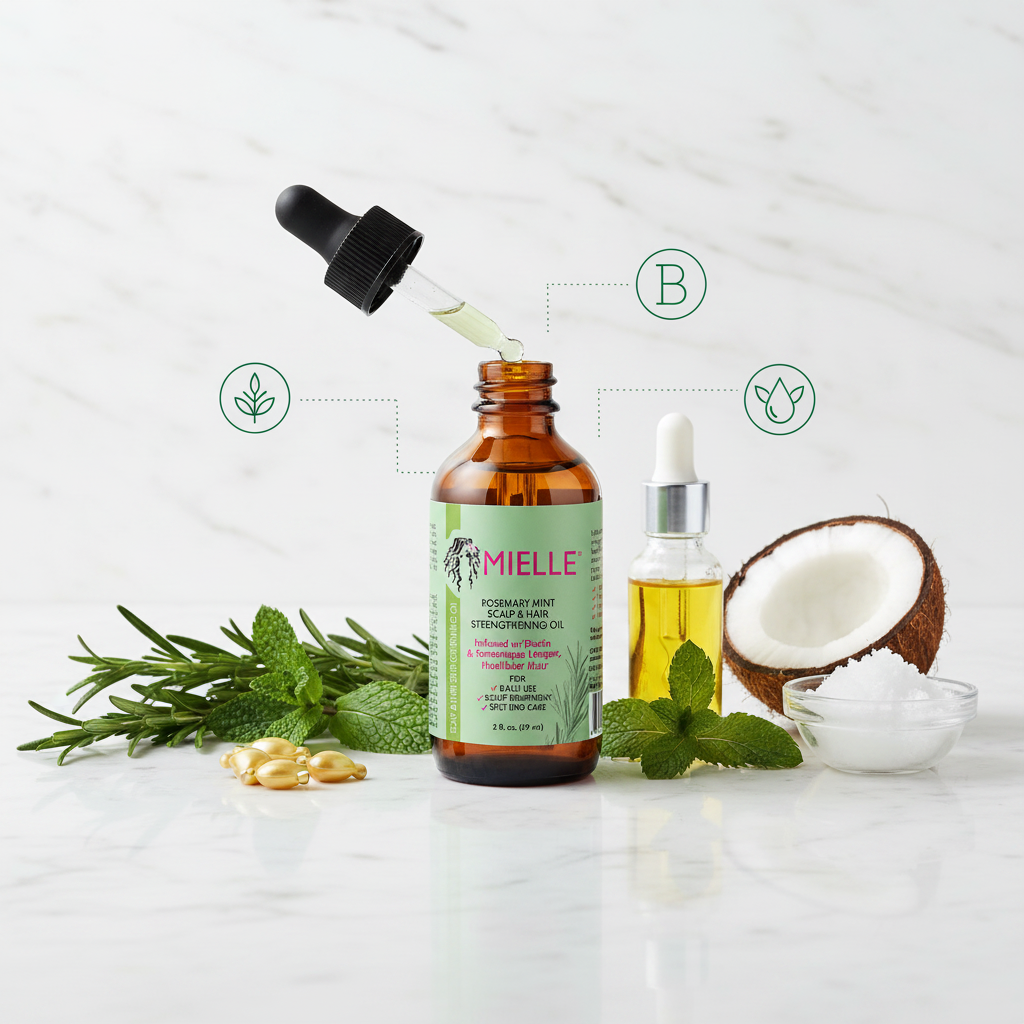 Mielle Rosemary Mint Hair Oil - Ingredient Highlight Marble